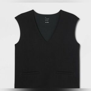 A New Day Black Sleeveless V-Neck Top/Vest NWT NEW Faux Pockets Full Lining SZ S